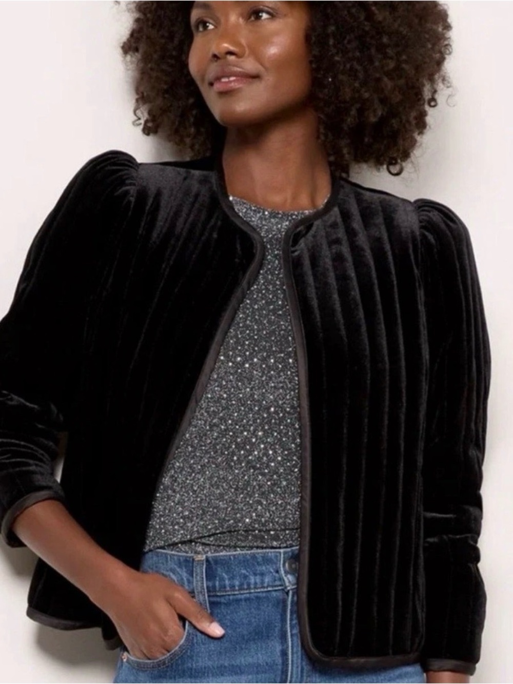 Sanctuary Black Velvet Pleated Jacket NWT Size M Retail $129